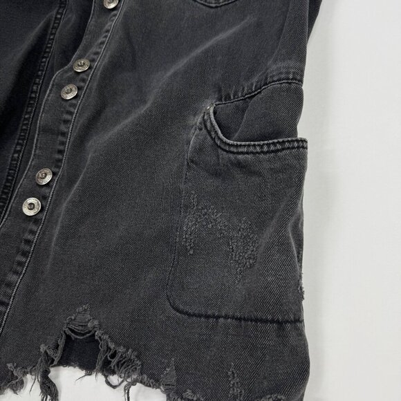 Free People Moonchild Denim Shirt Jacket Distressed Size XS Oversized Moondust - Picture 14 of 14